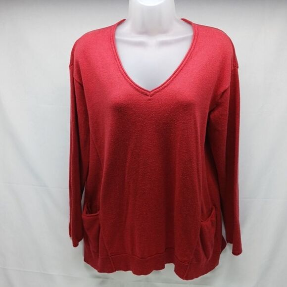 J. Jill Sweaters - J. Jill Pure Jill Cotton Blend Front Pocket Red Sweater V-Neck Size Medium